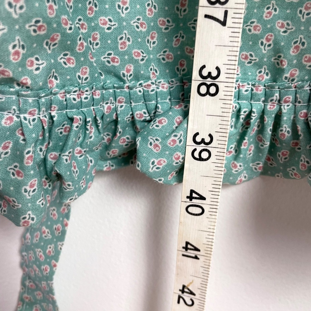 Vintage Cat Cottagecore Floral Ruffle Apron Teal Green Calico 80s Grandmacore - Picture 9 of 9